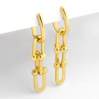 Boucles d'oreilles pendantes en laiton, Lettre U, Plaqué or 18K, bijoux de mode & pour femme, doré, protéger l'environnement, sans nickel, plomb et cadmium, 50*13mm, Vendu par paire