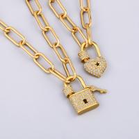 Collana in ottone di stesa Micro zircone cubico, with cubico zircone, Lucchetto, Placcato oro 18K, gioielli di moda & per la donna, dorato, assenza di nichel,piombo&cadmio, 500+50*25*15mm, Venduto da filo