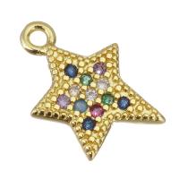 Kubik Zirkonium mikro bana Mässing hängande, Star, guldfärg pläterade, micro bana cubic zirconia, 9x13x2mm, Hål:Ca 1.5mm, 20PC/Lot, Säljs av Lot