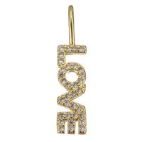 Befestigter Zirkonia Messing Anhänger, Alphabet-Buchstabe, goldfarben plattiert, Micro pave Zirkonia & hohl, 5x24x4.50mm, Bohrung:ca. 2.5x4mm, 20PCs/Menge, verkauft von Menge