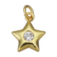 Kubik Zirkonium mikro bana Mässing hängande, Star, guldfärg pläterade, micro bana cubic zirconia, 9x11x2mm, Hål:Ca 2.5mm, 30PC/Lot, Säljs av Lot