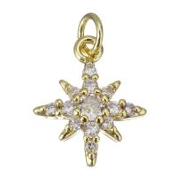 Messing hanger met micro-paved kubieke zirconia's, Acht Point Star, gold plated, micro pave zirconia, 11x13x3mm, Gat:Ca 2.5mm, 20pC's/Lot, Verkocht door Lot