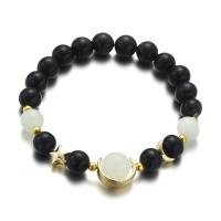 Natuurlijke Blue Goldstone Armbanden, Legering, met Nacht-licht + steen & Blue Goldstone, mode sieraden & luminated, meer kleuren voor de keuze, 8MM, Binnendiameter:Ca 55mm, Verkocht door Strand