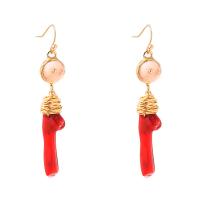 Zinc Alloy Oorbellen, met Koraal, gold plated, voor vrouw, rood, nikkel, lood en cadmium vrij, 13x58mm, 2paren/Bag, Verkocht door Bag