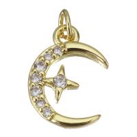 Kubik Zirkonium mikro bana Mässing hängande, Månen och Star, guldfärg pläterade, micro bana cubic zirconia, 10x13x2mm, 20PC/Lot, Säljs av Lot