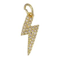 Messing hanger met micro-paved kubieke zirconia's, Lightning Symbol, gold plated, micro pave zirconia, 6x16x1.50mm, Gat:Ca 2.5mm, 20pC's/Lot, Verkocht door Lot