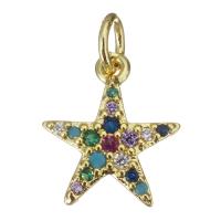 Kubik Zirkonium mikro bana Mässing hängande, Star, guldfärg pläterade, micro bana cubic zirconia, 11x13x2mm, Hål:Ca 3.5mm, 20PC/Lot, Säljs av Lot