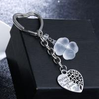 Zinc Alloy Key Lås, med Naturlig Quartz, Four Leaf Clover, forgyldt, Bæredygtig & du kan DIY, sølv, 32*108*28*24mm, Solgt af PC