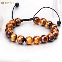 Natural Tiger Eye pulseiras, Pedra natural, Roda, polido, joias de moda & unissex, marrom, 10mm, vendido por Strand