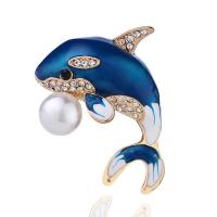 Zinc Alloy Brocher, Dolphin, forgyldt, mode smykker & for kvinde & med rhinestone, nikkel, bly & cadmium fri, 38x32mm, Solgt af PC