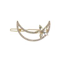 Hår Clip, Zinc Alloy, guldfarve belagt, for kvinde & med rhinestone, nikkel, bly & cadmium fri, 47x25mm, Solgt af par