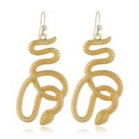 Zinc Alloy Øreringe, Snake, guldfarve belagt, for kvinde & med rhinestone, nikkel, bly & cadmium fri, 67x30mm, Solgt af par