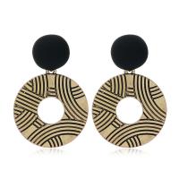 Boucles d'oreilles en alliage de zinc, Plat rond, Placage, pour femme, protéger l'environnement, sans nickel, plomb et cadmium, 45x31mm, Vendu par paire