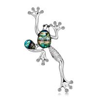 Zinc Alloy Brocher, med Abalone Shell, Frog, sølvfarvet forgyldt, for kvinde & med rhinestone, nikkel, bly & cadmium fri, 30x61mm, Solgt af PC