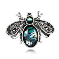 Zinklegering broches, Zinc Alloy, met Abalone Schelp, Insect, antiek zilver plated, voor vrouw & met strass, nikkel, lood en cadmium vrij, 34x25mm, Verkocht door PC