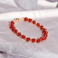 Red Agate Armbånd, med Messing, Runde, 14.000 guldfyldte, mode smykker & for kvinde, rød, 170mm, Solgt af Strand