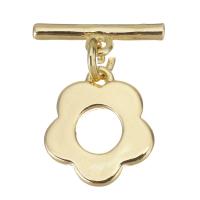 Brass Toggle καρφίτσα, Ορείχαλκος, Λουλούδι, χρώμα επίχρυσο, 15x4.5x2mm,12x13.5x1.5mm, 20PCs/Παρτίδα, Sold Με Παρτίδα