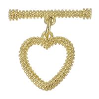 Chiusura Toggle in ottone, Cuore, placcato color oro, 19.5x4.5x3mm,13x15x2mm, 20PC/lotto, Venduto da lotto