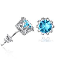 Mässing Stud Örhänge, med Cubic Zirconia, Crown, plated, mode smycken & för kvinna & med cubic zirconia, fler färger för val, 6*9.5*18.5mm, Säljs av Par