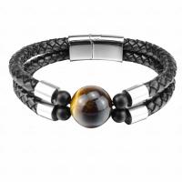 Gemstone Bracciali, pietra preziosa, with PU & 316L acciaio inox, placcato, tinto & materiali diversi per la scelta & unisex, nero, 16mm, Venduto per Appross. 8.26 pollice filo