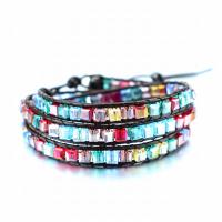 Pulsera Wrap, Cristal, con Cuero de PU, diverso tamaño para la opción & diferentes estilos para la opción & para mujer, más colores para la opción, Vendido por Sarta