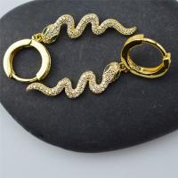 Boucle d’oreille goutte strass Hoop, laiton, serpent, Placage de couleur d'or, pavé de micro zircon & pour femme, 40mm, Vendu par paire