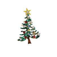 Kerst Broches, Zinc Alloy, gold plated, voor vrouw & met strass, groen, nikkel, lood en cadmium vrij, 31x47mm, 2pC's/Bag, Verkocht door Bag