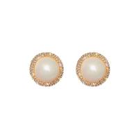 Freshwater Pearl øreringe, Zinc Alloy, forgyldt, for kvinde & med rhinestone, flere farver til valg, nikkel, bly & cadmium fri, 26x26mm, Solgt af par