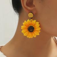 Boucle d'oreille résine, Tournesol, Placage, bijoux de mode & pour femme, Jaune, 15x15x2cm, Vendu par paire