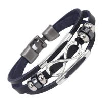 Bracelet homme, Faux cuir, avec acier inoxydable, pour homme, plus de couleurs à choisir, Vendu par Environ 21.5 cm brin