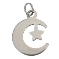 Stainless Steel korut Riipukset, Ruostumaton teräs, Moon ja Star, päällystetty, 13x17x0.50mm, Reikä:N. 3.5mm, 50PC/erä, Myymät erä