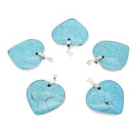 Pendentif turquoise, coeur, Placage, DIY, bleu, 42*36*7mm, 10PC/sac, Vendu par sac