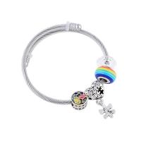 Bracelet European , laiton, Placage de couleur argentée, pour femme, multicolore, protéger l'environnement, sans nickel, plomb et cadmium, Diamètre intérieur:Environ 59mm, Vendu par brin