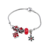 European armband, Zinc Alloy, silver plated, voor vrouw & glazuur, rood, nikkel, lood en cadmium vrij, Lengte 7.48 inch, Verkocht door PC