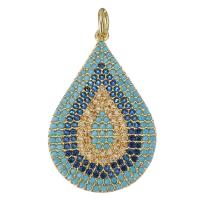 Terningformet Zirkon Micro Pave Messing vedhæng, Teardrop, forgyldt, mode smykker & du kan DIY & for kvinde & med cubic zirconia, Skyblue, nikkel, bly & cadmium fri, 17x27x2mm, Hole:Ca. 3mm, 5pc'er/Lot, Solgt af Lot