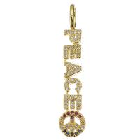 Cubique Pendentif en laiton zircon pavent, Lettre d’alphabet, Placage, bijoux de mode & DIY & pour femme & avec zircone cubique, doré, protéger l'environnement, sans nickel, plomb et cadmium, 7.50x38.50x6mm, Trou:Environ 3.5x5mmmm, 10PC/lot, Vendu par lot