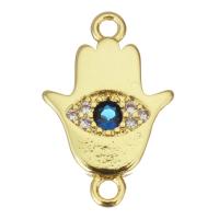 Befestiger Zirkonia Messing Schmuckverbinder, Hamsa, plattiert, Modeschmuck & DIY & für Frau & mit kubischem Zirkonia, goldfarben, frei von Nickel, Blei & Kadmium, 11x17x2mm, Bohrung:ca. 1.5mm, 10/Menge, verkauft von Menge