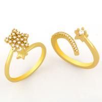 Brass Cuff Finger Ring 18K gold plated fashion jewelry & micro pave cubic zirconia & for woman golden Sold By PC