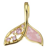 Befestigter Zirkonia Messing Anhänger, Meerjungfrau Schwanz, plattiert, Modeschmuck & DIY & für Frau & mit kubischem Zirkonia, Rosa, frei von Nickel, Blei & Kadmium, 18.50x21x6mm, Bohrung:ca. 3x6mmmm, 10PCs/Menge, verkauft von Menge