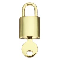 Monili d'ottone Ciondoli, ottone, Lock and Key, placcato, gioielli di moda & DIY & per la donna, dorato, assenza di nichel,piombo&cadmio, 10x27x3.50mm, Foro:Appross. 4.5x6mmmm, 10PC/lotto, Venduto da lotto