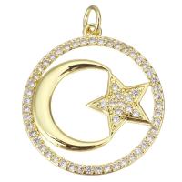 Kubik Zirkonium mikro bana Mässing hängande, Månen och Star, plated, mode smycken & DIY & för kvinna & med cubic zirconia, gyllene, nickel, bly och kadmium gratis, 24x26.50x2.50mm, Hål:Ca 3.5mm, 10PC/Lot, Säljs av Lot