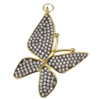 Terningformet Zirkon Micro Pave Messing vedhæng, Butterfly, forgyldt, mode smykker & du kan DIY & for kvinde & med cubic zirconia, nikkel, bly & cadmium fri, 31x41x2.50mm, Hole:Ca. 3.5mm, 5/PC, Solgt af PC