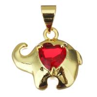 Messing hanger met micro-paved kubieke zirconia's, Olifant, plated, mode sieraden & DIY & voor vrouw & met zirkonia, gouden, nikkel, lood en cadmium vrij, 16x14x6mm, Gat:Ca 3.5mm, 10pC's/Lot, Verkocht door Lot