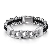 De Armband van mensen, Titanium Staal, met Kunstleer, plated, voor de mens, zwart, 15x210mm, Verkocht door PC