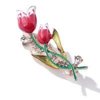 Zinc Alloy Brocher, Rose, forgyldt, mode smykker & Unisex & med rhinestone, nikkel, bly & cadmium fri, 48x18mm, Solgt af PC