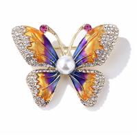 Zinc Alloy Brocher, Butterfly, forgyldt, mode smykker & for kvinde & med rhinestone, nikkel, bly & cadmium fri, 35x45mm, Solgt af PC