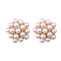 Zinklegering oorknoppen, Zinc Alloy, met Plastic Pearl, plated, mode sieraden & verschillende stijlen voor de keuze & voor vrouw, meer kleuren voor de keuze, nikkel, lood en cadmium vrij, 16x16mm, Verkocht door pair