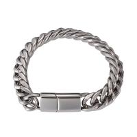 Férfi karkötő és Bangle, 316L rozsdamentes acél, galvanizált, divat ékszerek, ezüst, 12mm, Naponta eladott Kb 230 mm Strand