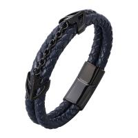 Pulseira masculina, Aço inoxidável 316L, with Split camada do couro, banhado, joias de moda, azul escuro, 6mmX2mm, vendido por Strand