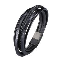 Pulseira masculina, Aço inoxidável 316L, with Microfiber PU, banhado, joias de moda, preto, 12mmX6mm, vendido por Strand